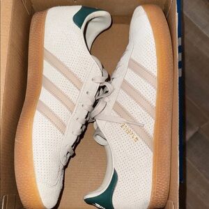 Adidas White and Green Sneakers with Gum Sole